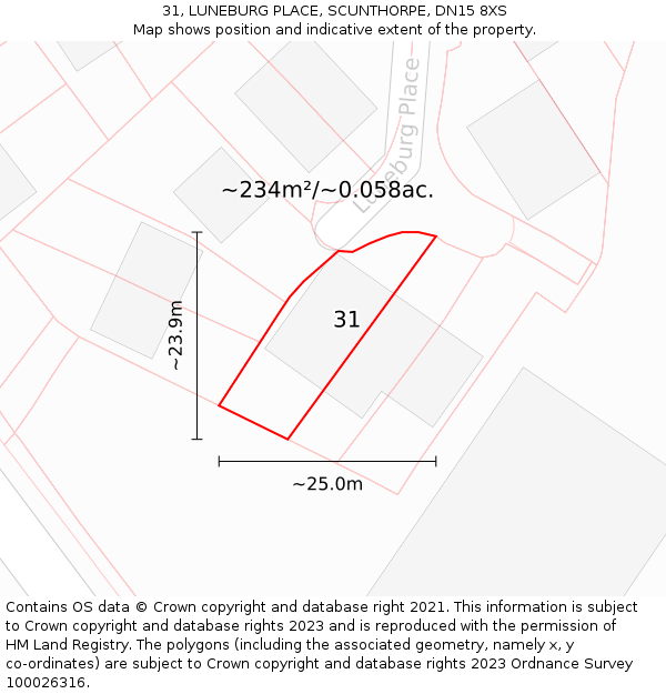 31, LUNEBURG PLACE, SCUNTHORPE, DN15 8XS: Plot and title map