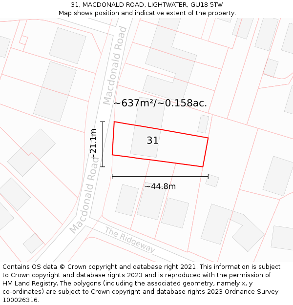 31, MACDONALD ROAD, LIGHTWATER, GU18 5TW: Plot and title map