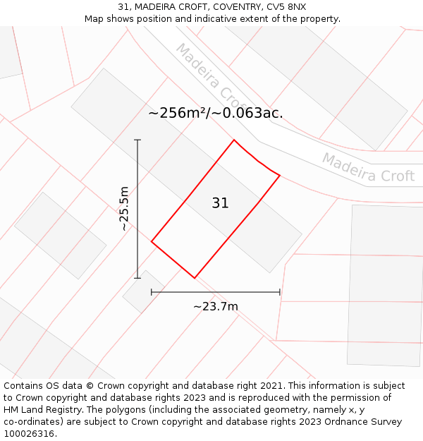 31, MADEIRA CROFT, COVENTRY, CV5 8NX: Plot and title map