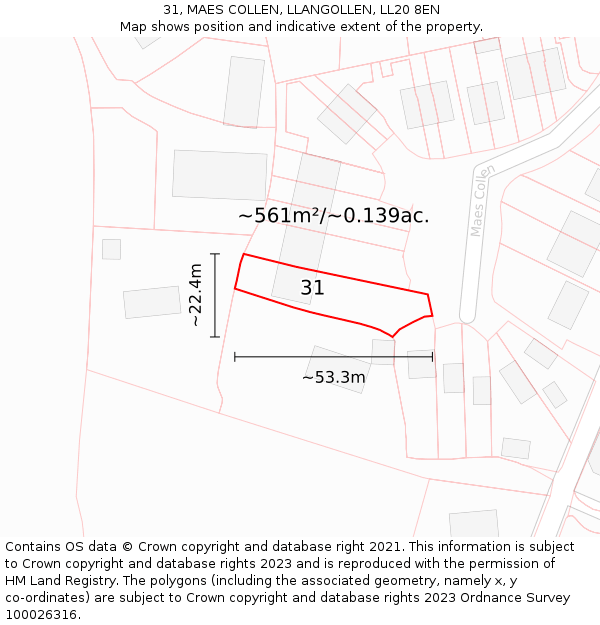 31, MAES COLLEN, LLANGOLLEN, LL20 8EN: Plot and title map