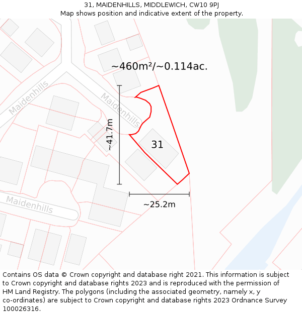 31, MAIDENHILLS, MIDDLEWICH, CW10 9PJ: Plot and title map