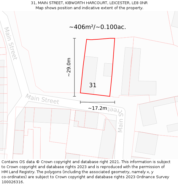 31, MAIN STREET, KIBWORTH HARCOURT, LEICESTER, LE8 0NR: Plot and title map