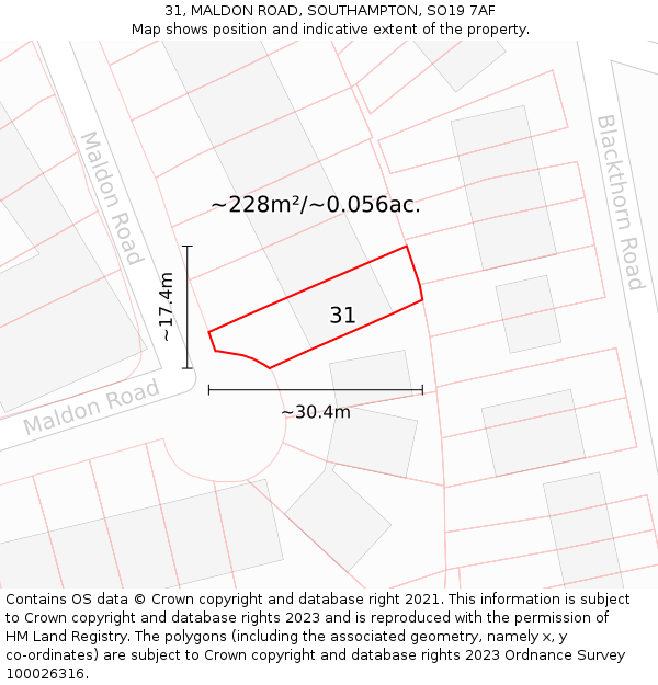 31, MALDON ROAD, SOUTHAMPTON, SO19 7AF: Plot and title map