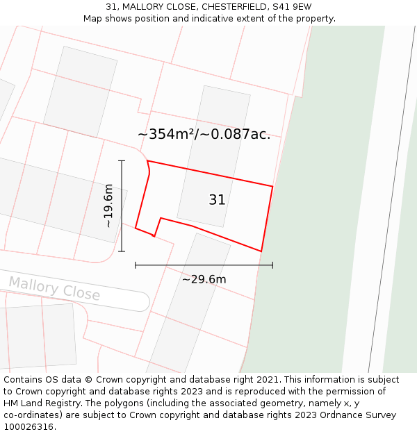 31, MALLORY CLOSE, CHESTERFIELD, S41 9EW: Plot and title map