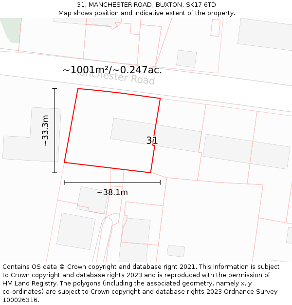 31, MANCHESTER ROAD, BUXTON, SK17 6TD: Plot and title map