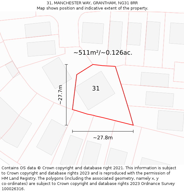 31, MANCHESTER WAY, GRANTHAM, NG31 8RR: Plot and title map