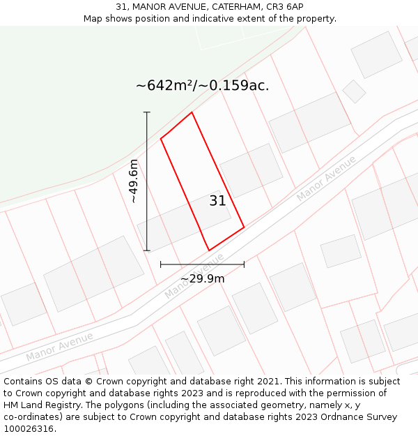 31, MANOR AVENUE, CATERHAM, CR3 6AP: Plot and title map