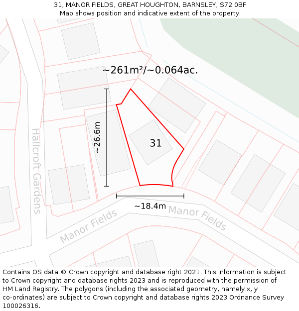 31, MANOR FIELDS, GREAT HOUGHTON, BARNSLEY, S72 0BF: Plot and title map