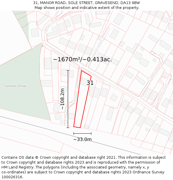 31, MANOR ROAD, SOLE STREET, GRAVESEND, DA13 9BW: Plot and title map