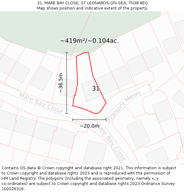 31, MARE BAY CLOSE, ST LEONARDS-ON-SEA, TN38 8EQ: Plot and title map
