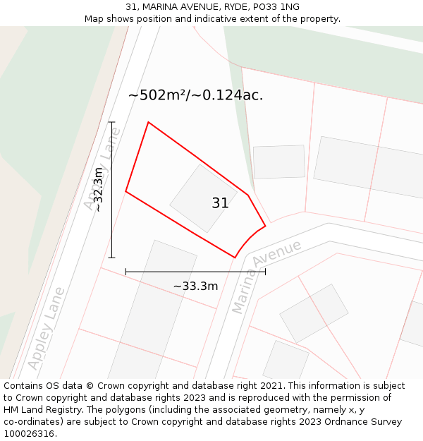 31, MARINA AVENUE, RYDE, PO33 1NG: Plot and title map