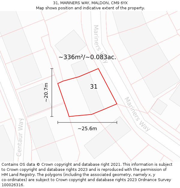 31, MARINERS WAY, MALDON, CM9 6YX: Plot and title map