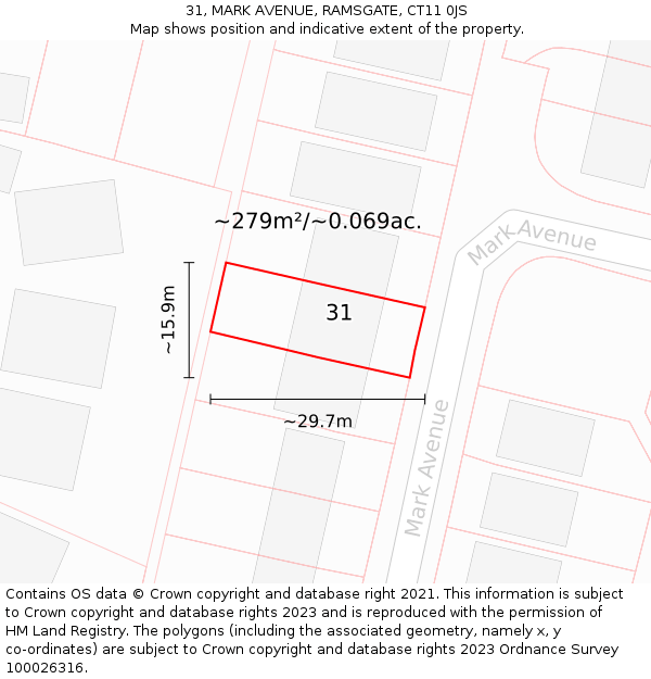 31, MARK AVENUE, RAMSGATE, CT11 0JS: Plot and title map