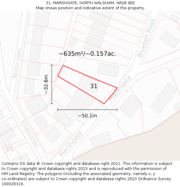 31, MARSHGATE, NORTH WALSHAM, NR28 9EE: Plot and title map