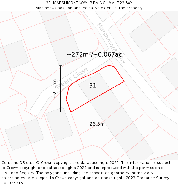 31, MARSHMONT WAY, BIRMINGHAM, B23 5XY: Plot and title map