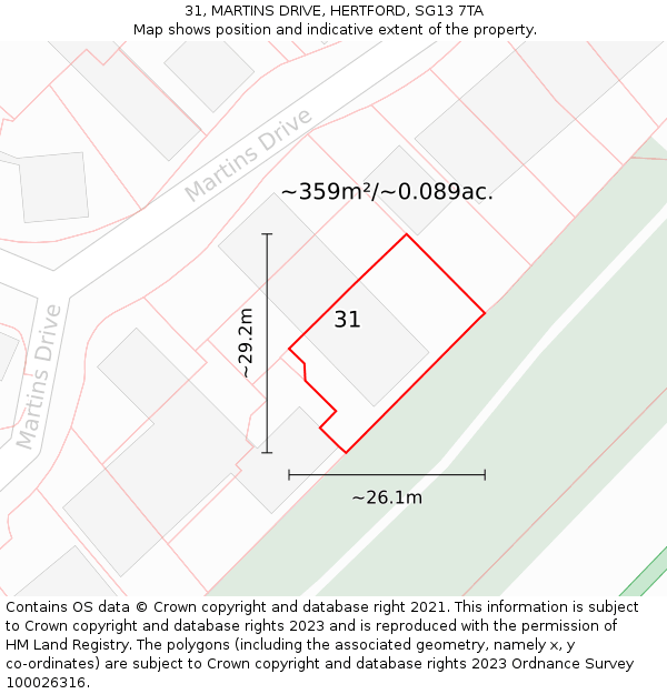 31, MARTINS DRIVE, HERTFORD, SG13 7TA: Plot and title map