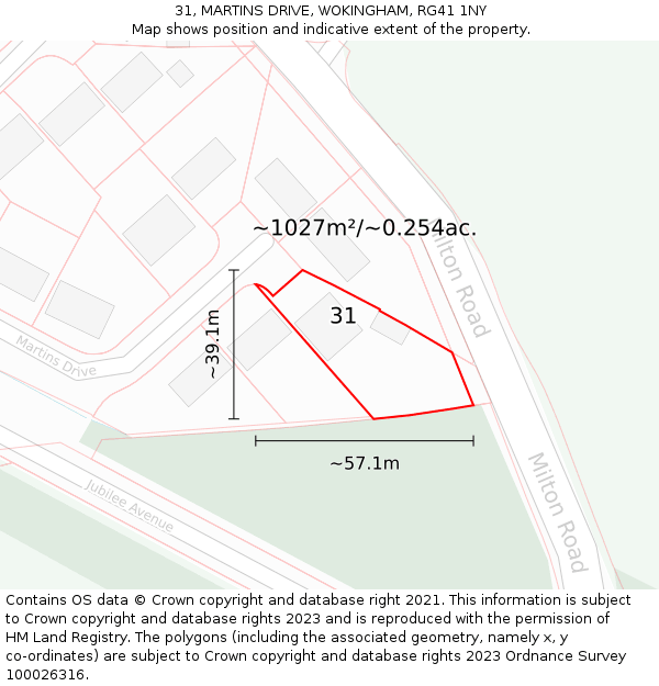 31, MARTINS DRIVE, WOKINGHAM, RG41 1NY: Plot and title map