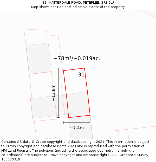 31, MATTERDALE ROAD, PETERLEE, SR8 5LF: Plot and title map