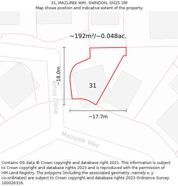 31, MAZUREK WAY, SWINDON, SN25 1RF: Plot and title map