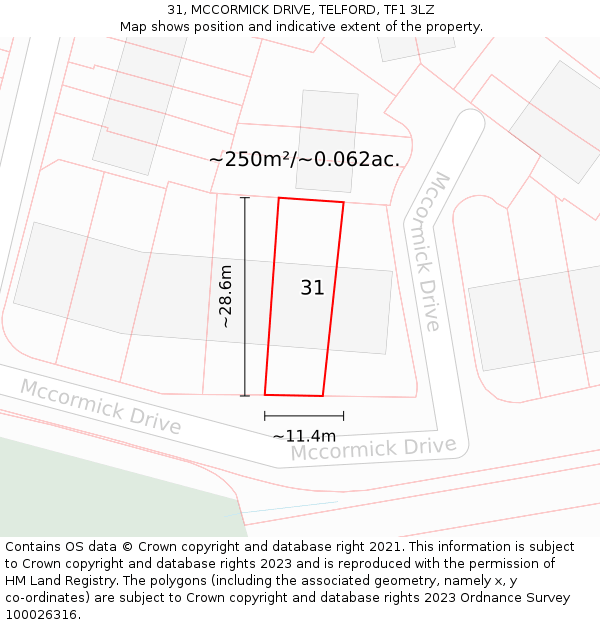 31, MCCORMICK DRIVE, TELFORD, TF1 3LZ: Plot and title map