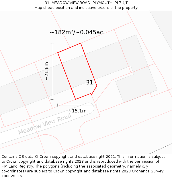 31, MEADOW VIEW ROAD, PLYMOUTH, PL7 4JT: Plot and title map