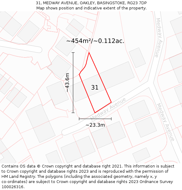 31, MEDWAY AVENUE, OAKLEY, BASINGSTOKE, RG23 7DP: Plot and title map