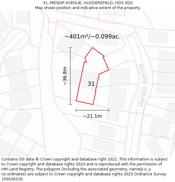 31, MENDIP AVENUE, HUDDERSFIELD, HD3 3QG: Plot and title map