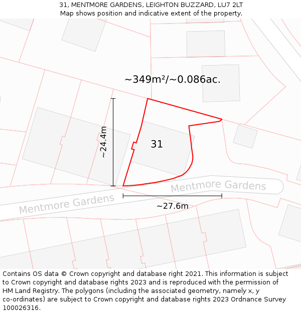 31, MENTMORE GARDENS, LEIGHTON BUZZARD, LU7 2LT: Plot and title map