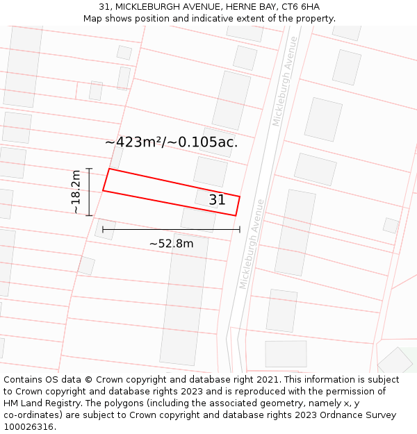 31, MICKLEBURGH AVENUE, HERNE BAY, CT6 6HA: Plot and title map