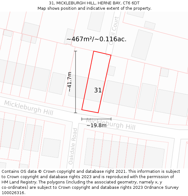 31, MICKLEBURGH HILL, HERNE BAY, CT6 6DT: Plot and title map