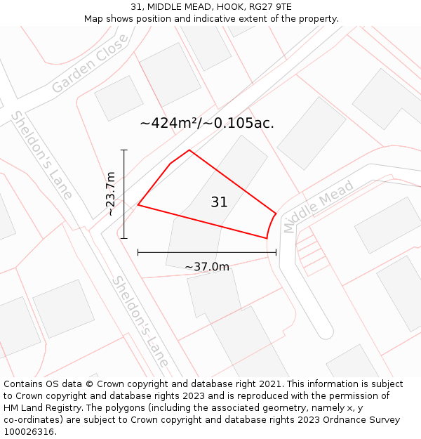 31, MIDDLE MEAD, HOOK, RG27 9TE: Plot and title map