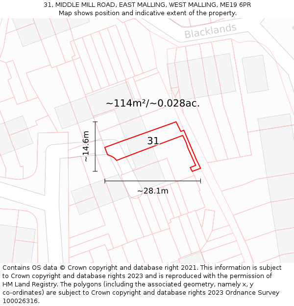 31, MIDDLE MILL ROAD, EAST MALLING, WEST MALLING, ME19 6PR: Plot and title map