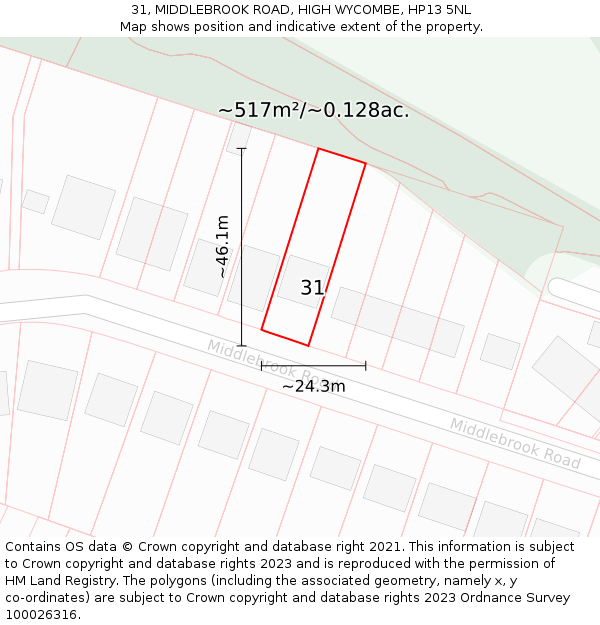 31, MIDDLEBROOK ROAD, HIGH WYCOMBE, HP13 5NL: Plot and title map