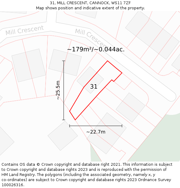 31, MILL CRESCENT, CANNOCK, WS11 7ZF: Plot and title map