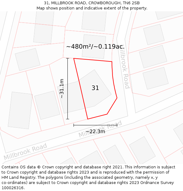 31, MILLBROOK ROAD, CROWBOROUGH, TN6 2SB: Plot and title map