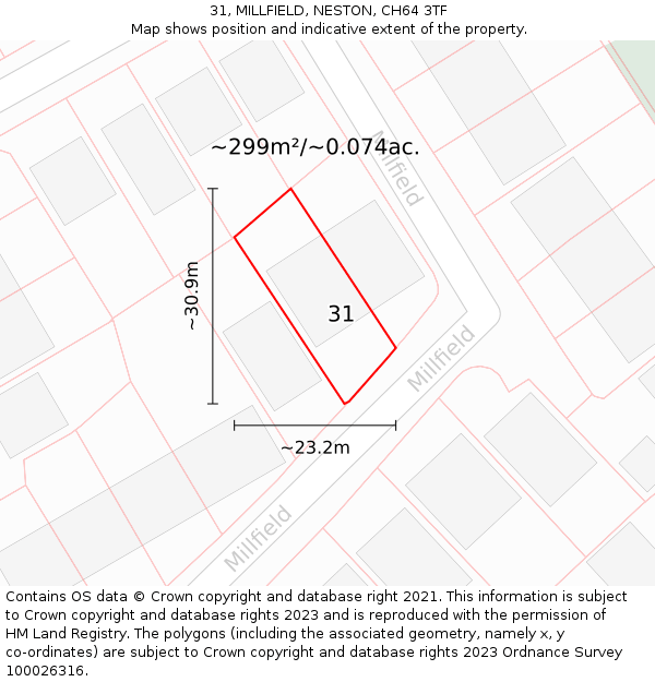 31, MILLFIELD, NESTON, CH64 3TF: Plot and title map