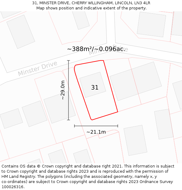 31, MINSTER DRIVE, CHERRY WILLINGHAM, LINCOLN, LN3 4LR: Plot and title map