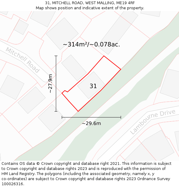 31, MITCHELL ROAD, WEST MALLING, ME19 4RF: Plot and title map