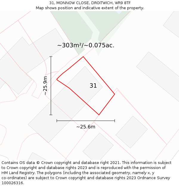 31, MONNOW CLOSE, DROITWICH, WR9 8TF: Plot and title map