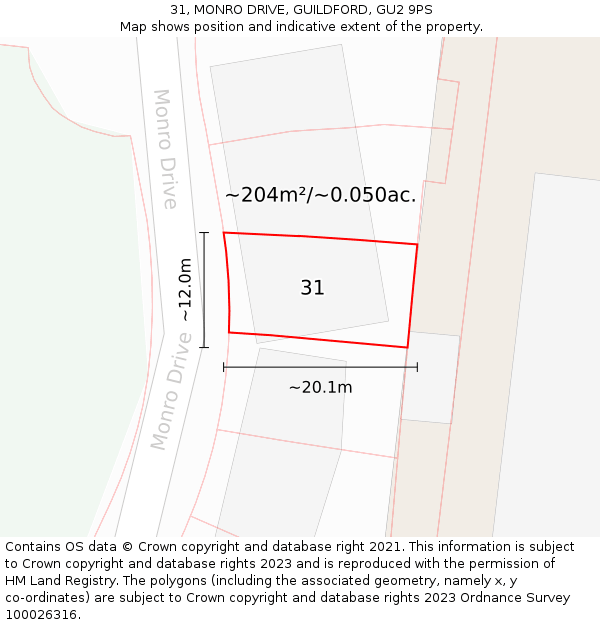 31, MONRO DRIVE, GUILDFORD, GU2 9PS: Plot and title map