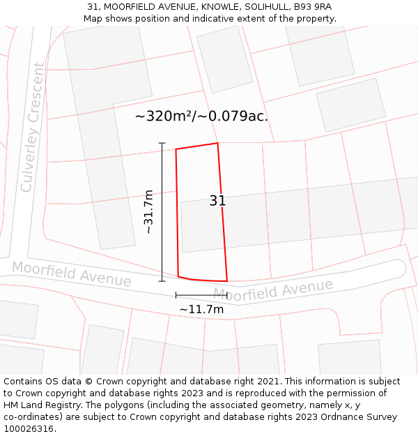 31, MOORFIELD AVENUE, KNOWLE, SOLIHULL, B93 9RA: Plot and title map