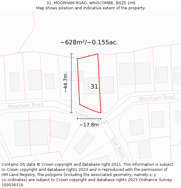 31, MOORHAM ROAD, WINSCOMBE, BS25 1HS: Plot and title map