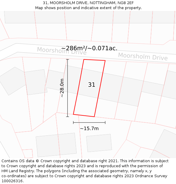 31, MOORSHOLM DRIVE, NOTTINGHAM, NG8 2EF: Plot and title map