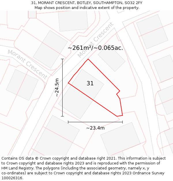 31, MORANT CRESCENT, BOTLEY, SOUTHAMPTON, SO32 2FY: Plot and title map