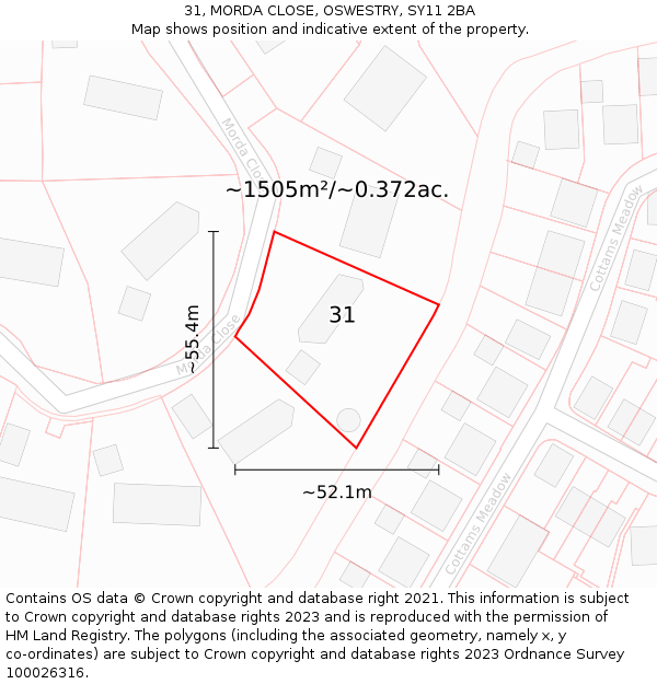 31, MORDA CLOSE, OSWESTRY, SY11 2BA: Plot and title map