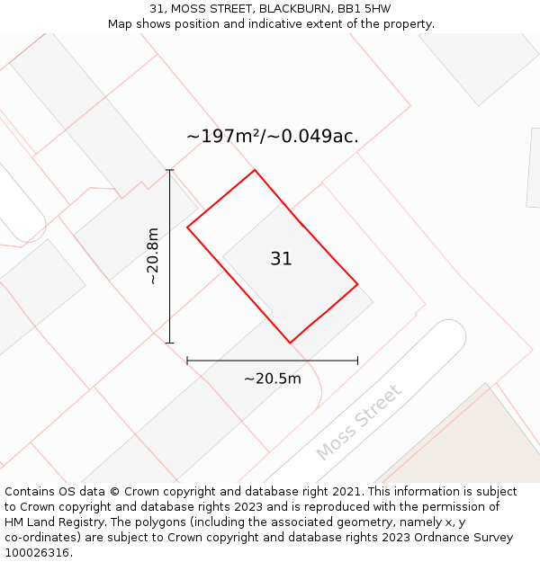 31, MOSS STREET, BLACKBURN, BB1 5HW: Plot and title map