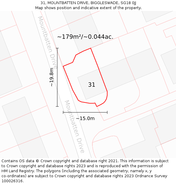 31, MOUNTBATTEN DRIVE, BIGGLESWADE, SG18 0JJ: Plot and title map