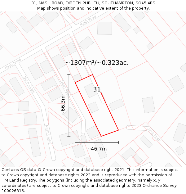 31, NASH ROAD, DIBDEN PURLIEU, SOUTHAMPTON, SO45 4RS: Plot and title map