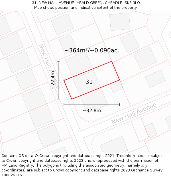 31, NEW HALL AVENUE, HEALD GREEN, CHEADLE, SK8 3LQ: Plot and title map