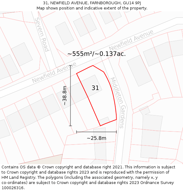 31, NEWFIELD AVENUE, FARNBOROUGH, GU14 9PJ: Plot and title map